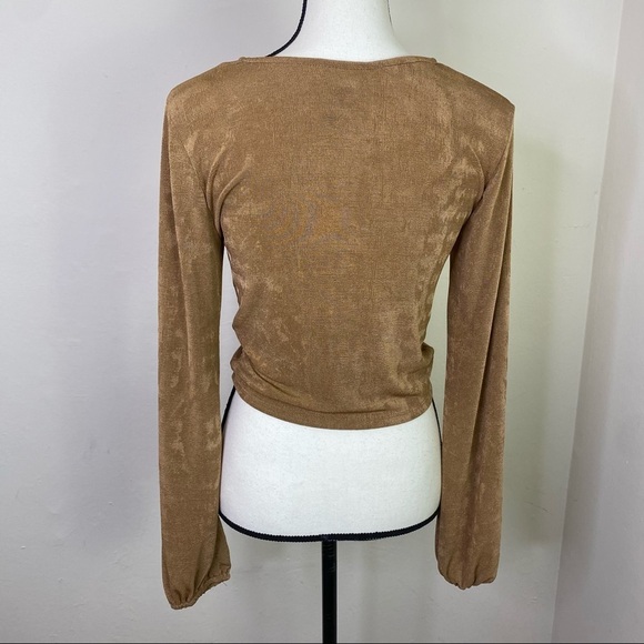 NWT‎ Just Polly Tan Drawstring Crop Womens Top Size M - Picture 6 of 10